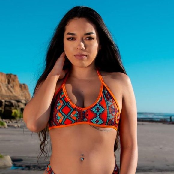 Never Lost Swim Other - Orange Tribal Patterned Bikini Top